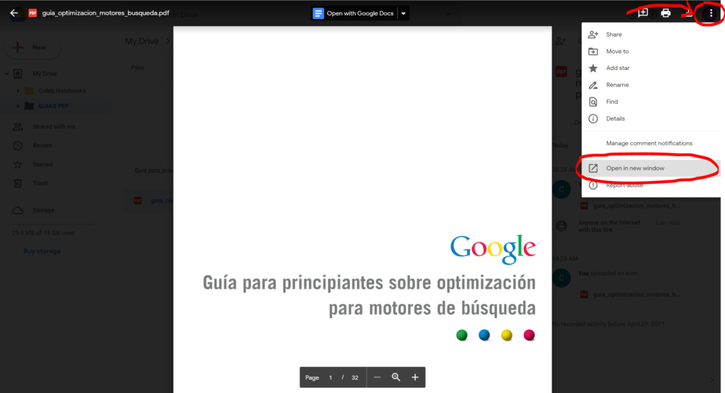 Incrustar un PDF en WordPress desde Google Drive – Generar el enlace Incrustar un PDF en WordPress desde Google Drive