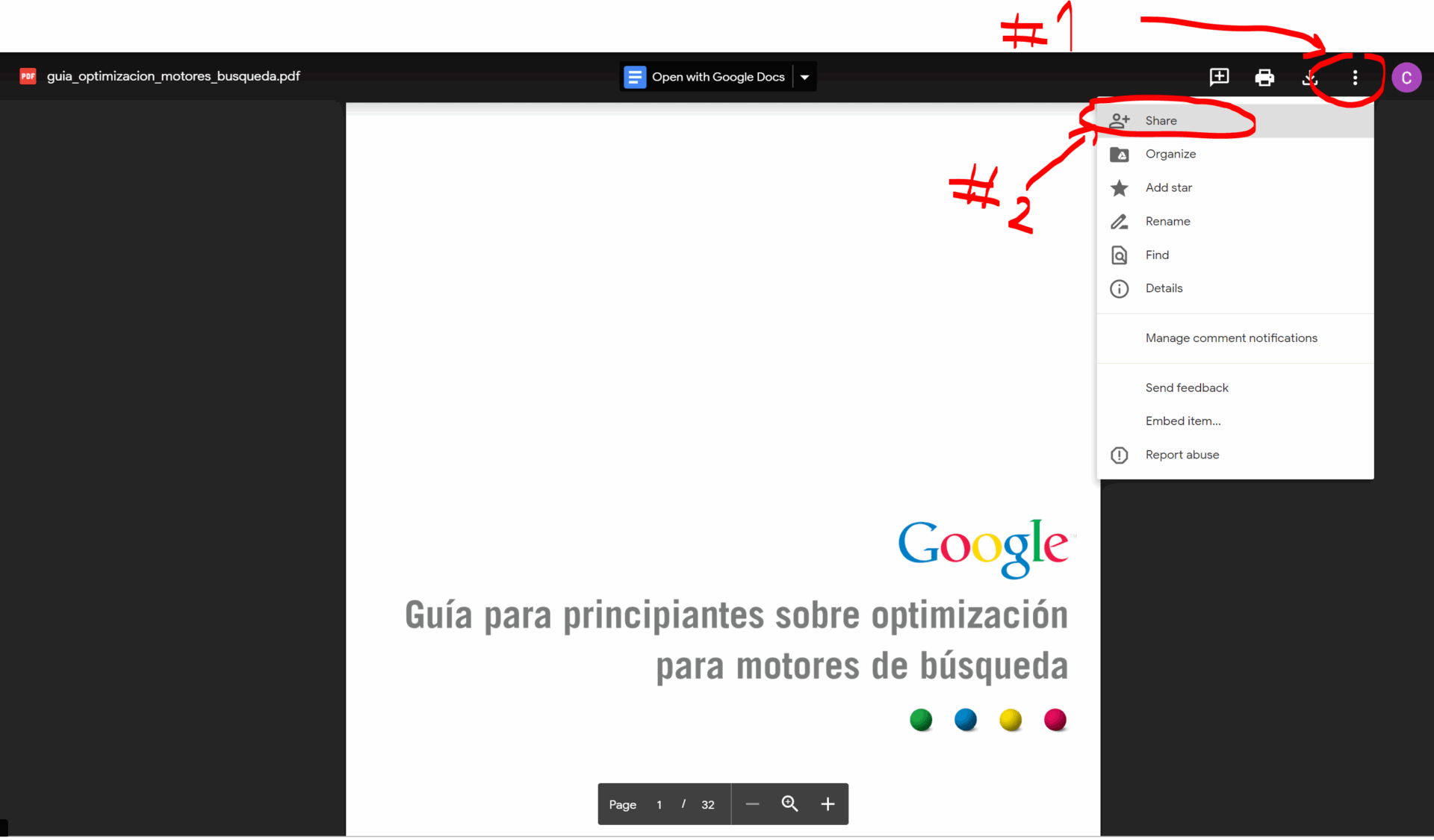 Incrustar un PDF en WordPress desde Google Drive – Compartir el enlace Incrustar un PDF en WordPress desde Google Drive