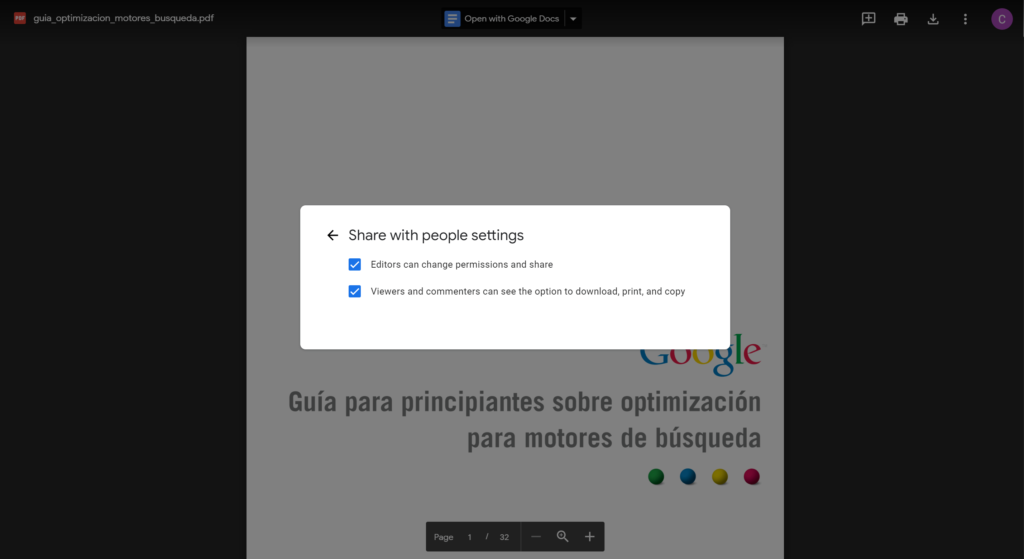 Incrustar un PDF en WordPress desde Google Drive – Configurando permisos Incrustar un PDF en WordPress desde Google Drive