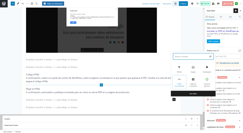 Incrustar un PDF en WordPress desde Google Drive – Incrustando el código Google Drive en WordPress Incrustar un PDF en WordPress desde Google Drive
