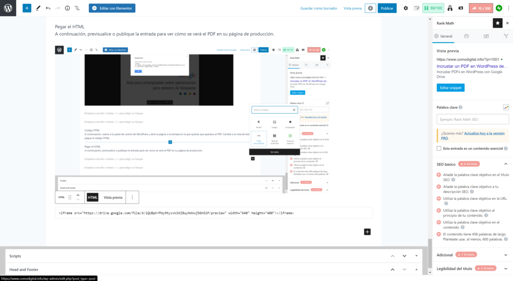 Incrustar un PDF en WordPress desde Google Drive – El post resultante Incrustar un PDF en WordPress desde Google Drive