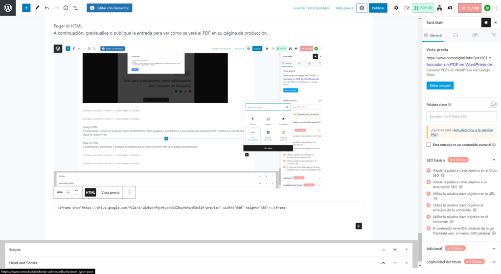 Incrustar un PDF en WordPress desde Google Drive