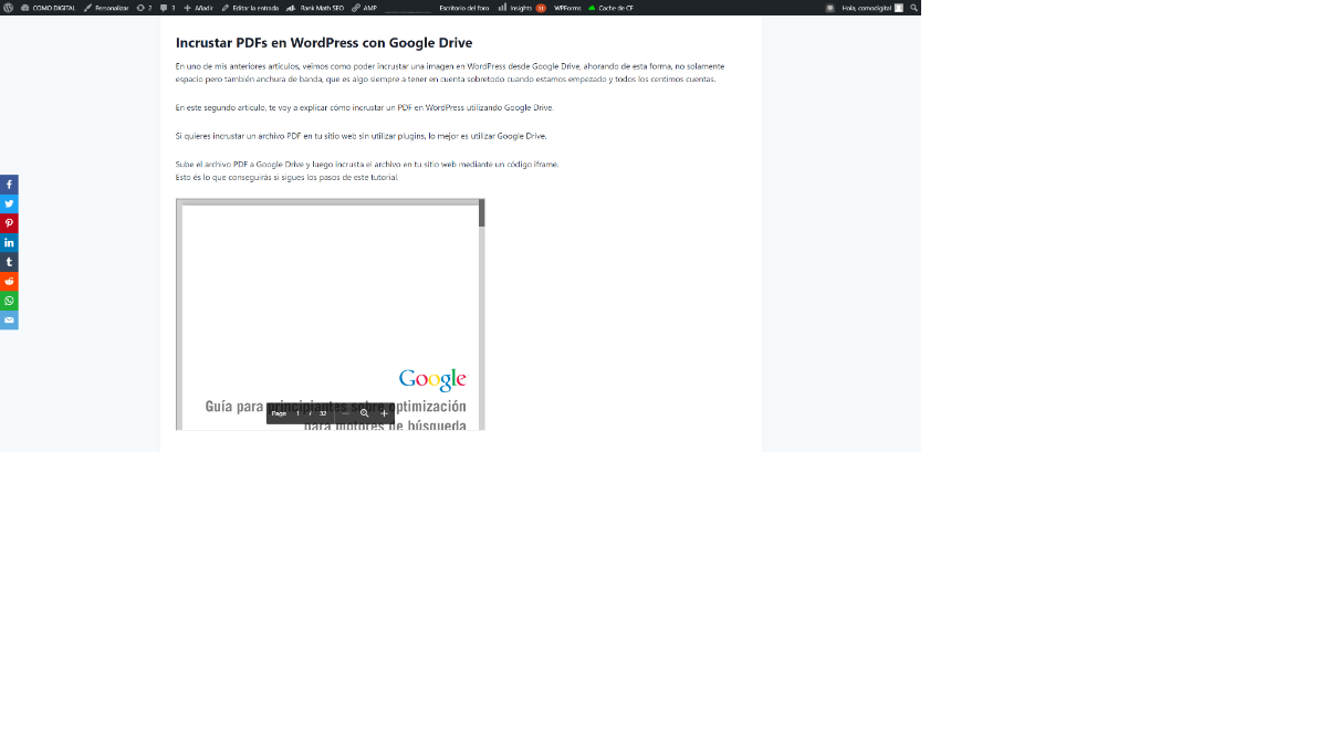como incrustar un pdf en wordpress desde google drive