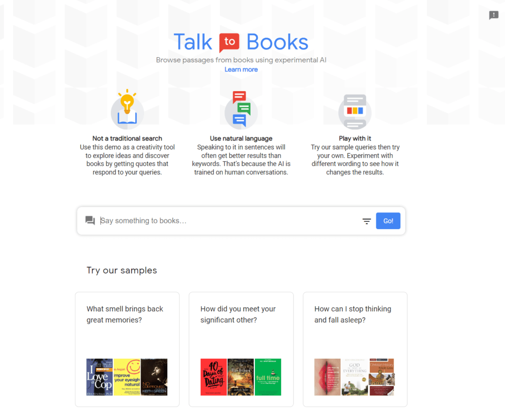 Webs de Inteligencia Artificial –  Talk to Books