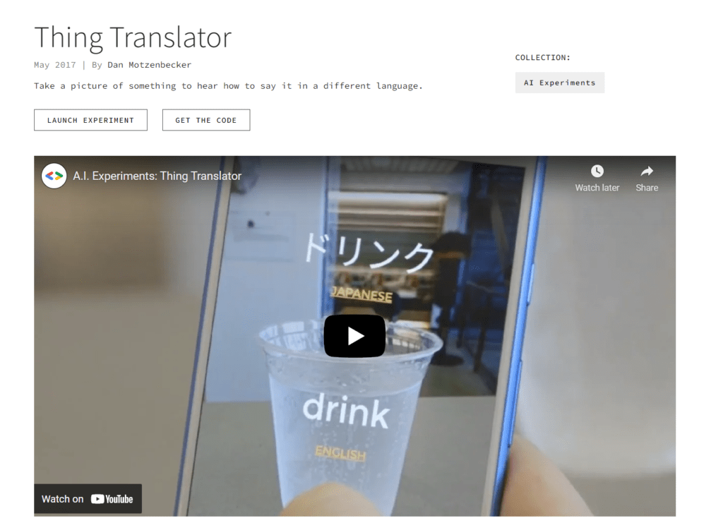 Webs de Inteligencia Artificial –  Thing Translator