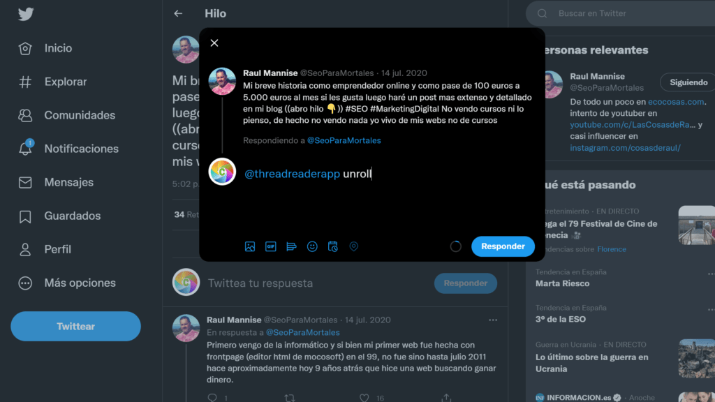Guardar un hilo de Twitter con el bot Guardar un hilo de Twitter con el bot