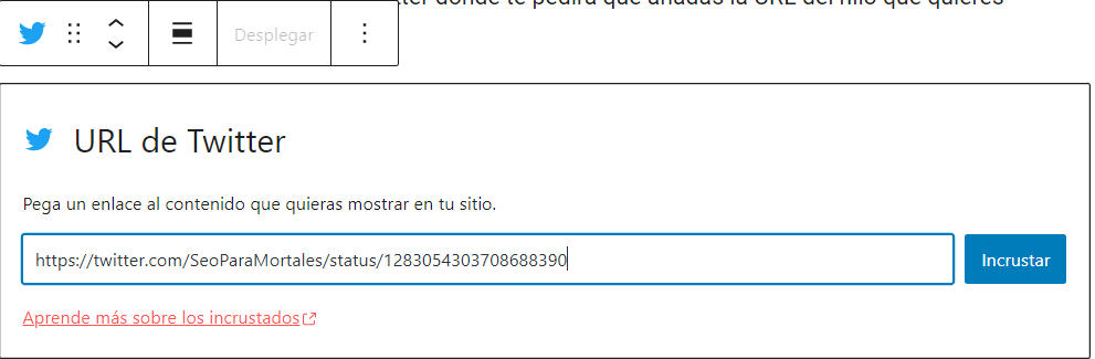 Guardar un hilo de Twitter con wordpress - Añadir URL hilo