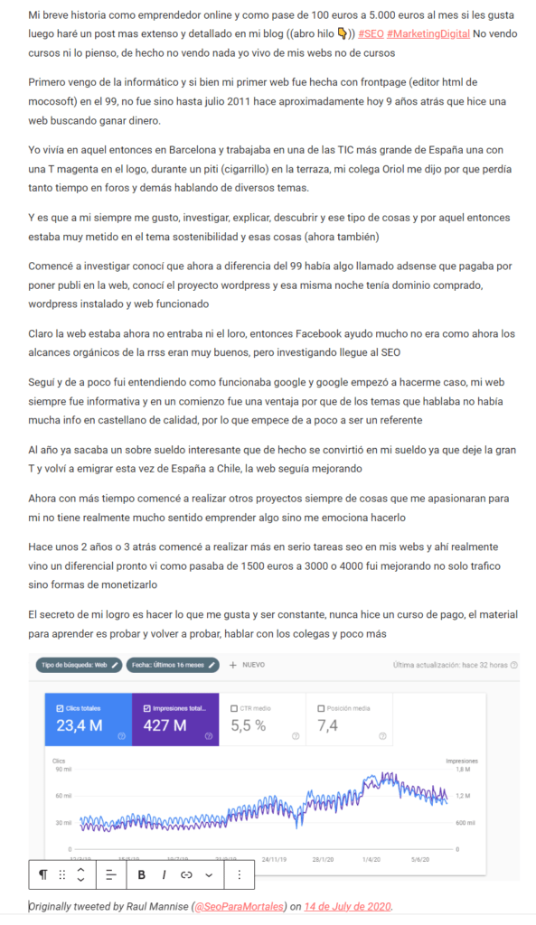 Guardar un hilo de Twitter con wordpress – Resultado final Guardar un hilo de Twitter con wordpress - Resultado final