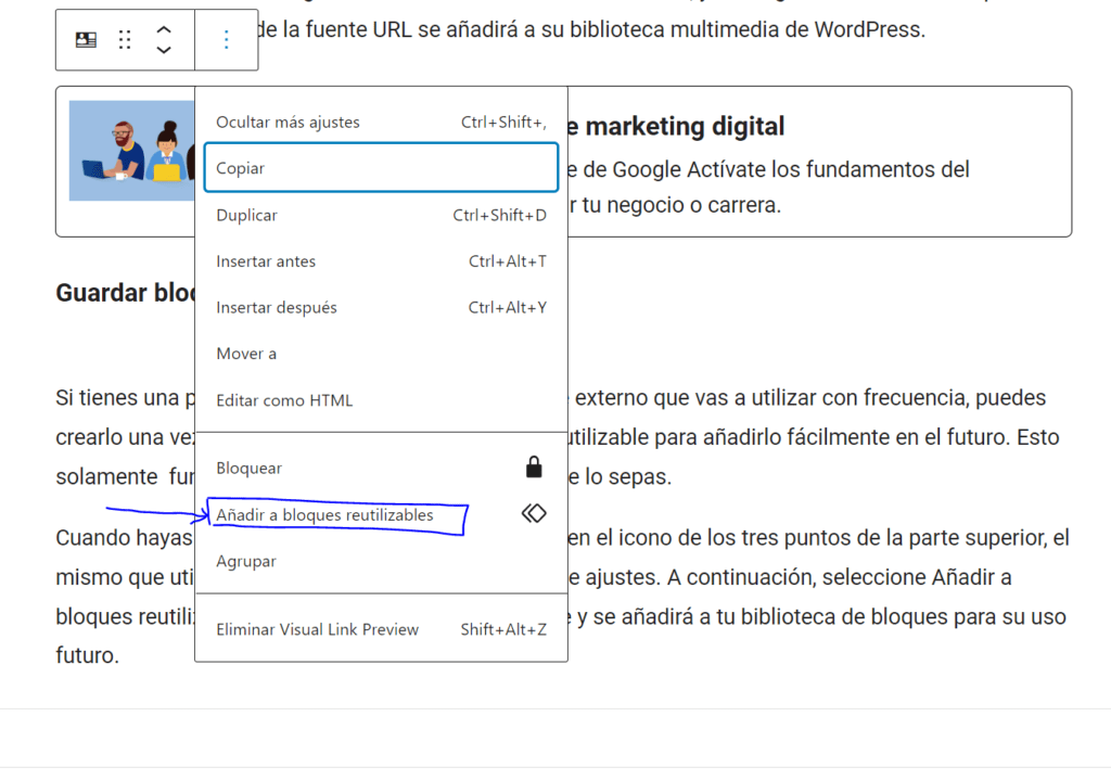 Cómo crear una vista previa de enlaces visuales en WordPress – Bloques Reutilizables Cómo crear una vista previa de enlaces visuales en WordPress – Bloques Reutilizables
