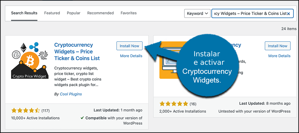 Cómo añadir un ticker de criptomonedas a WordPress – Instalar y activar el plugin de widgets de criptomoneda Cómo añadir un ticker de criptomonedas a WordPress - Instalar y activar el plugin
