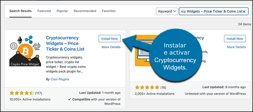 Cómo añadir un ticker de criptomonedas a WordPress - Instalar y activar el plugin