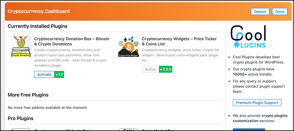 Cómo añadir un ticker de criptomonedas a WordPress – Página del panel de control Cómo añadir un ticker de criptomonedas a WordPress - Página del panel de control