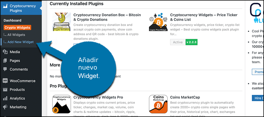 Cómo añadir un ticker de criptomonedas a WordPress -   Haz clic en añadir un nuevo widget