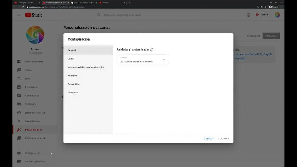 Crear un canal de youtube: Configuraciones de Youtube