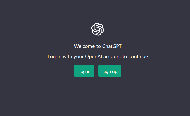 Cómo usar ChatGPT para escribir un guión de vídeo Cómo usar ChatGPT para escribir un guión de vídeo - Ventana de login y registro de ChatGPT