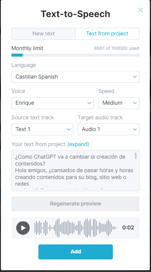 Cómo usar ChatGPT para escribir un guión de vídeo - Añadir voz al video