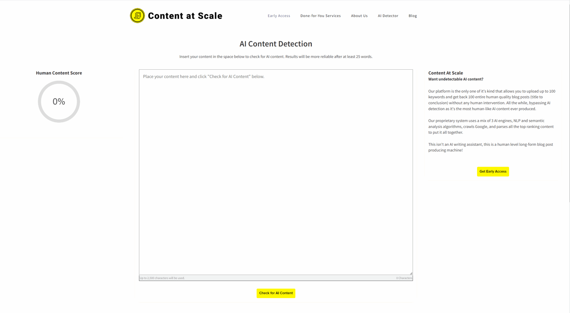 Detectores de textos artificiales – Content At Scale plataforma integrada de generación de te Detectores de textos artificiales - Content At Scale plataforma integrada de generación de textos con IA