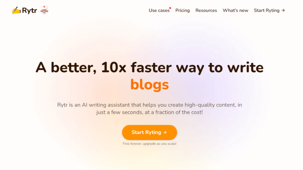 IA para escribir texto : rytr.me home page IA para escribir texto : rytr.me home page