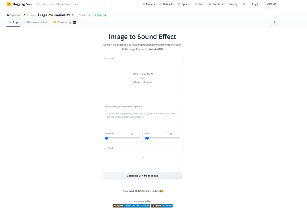 Música IA - generador de música  Image to Sound Effect