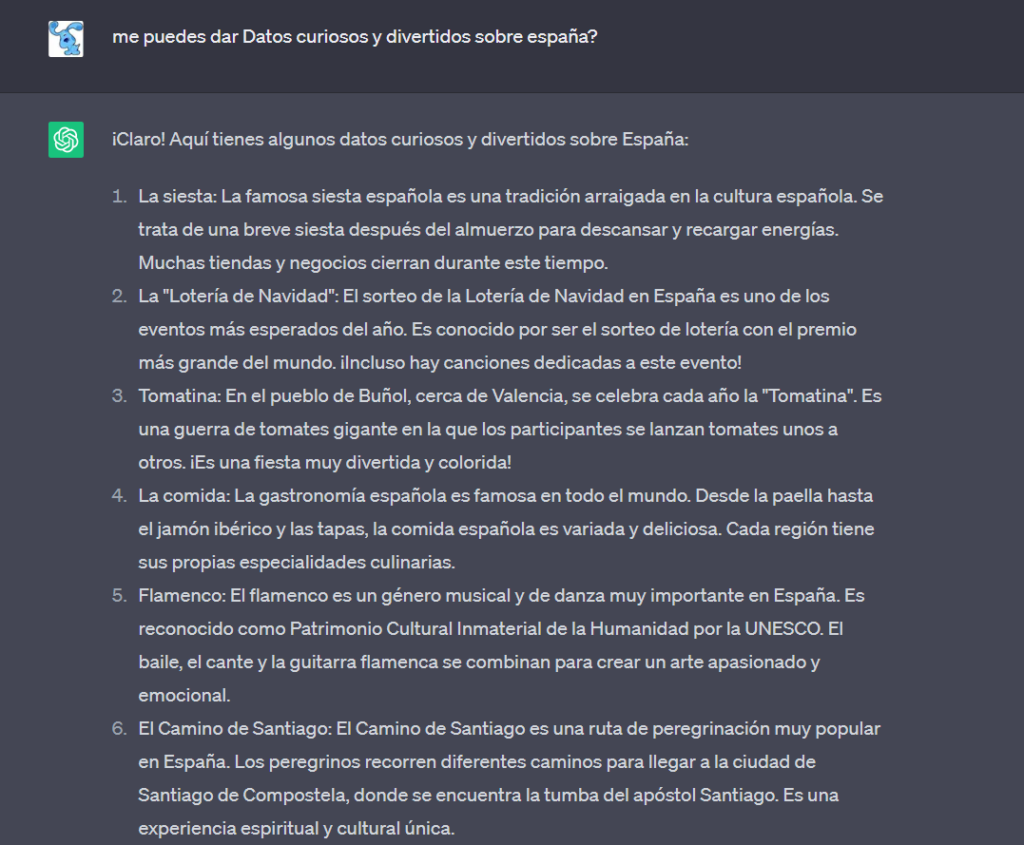 Formas creativas de utilizar ChatGPT – Datos curiosos y divertidos sobre españa formas creativas de utilizar ChatGPT - Datos curiosos y divertidos sobre españa