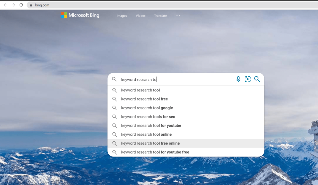 mejores herramientas gratuitas de búsqueda de palabras clave - Bing Autocomplete