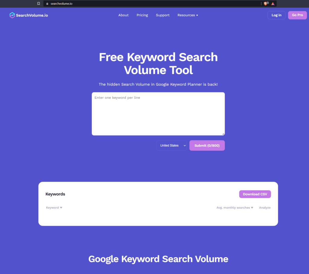 Mejores herramientas gratuitas de búsqueda de palabras clave  SearchVolume.io