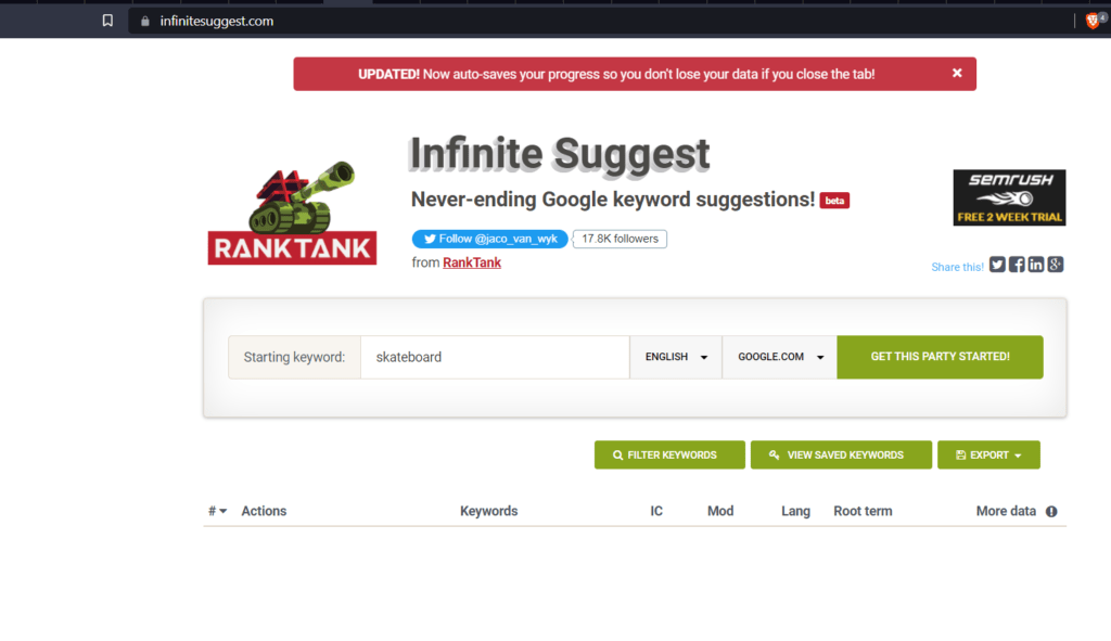 Mejores herramientas gratuitas de búsqueda de palabras clave Infinite Suggest Mejores herramientas gratuitas de búsqueda de palabras clave Infinite Suggest