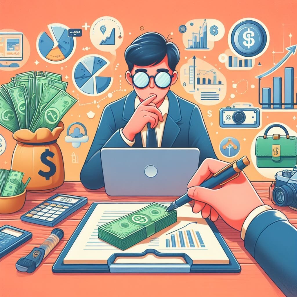 Formas de monetizar un blog -- Servicios de consultoría o coaching -- Un hombre de negocios sentado en un escritorio, monetizando y ganando dinero a través de un blog.