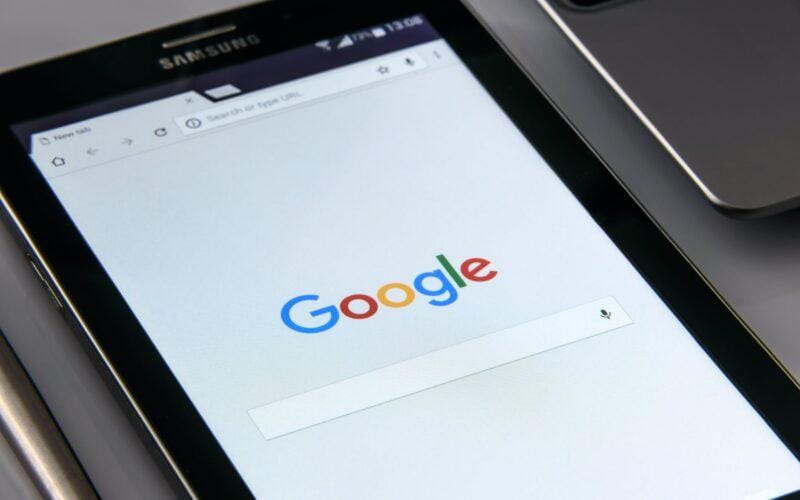 black samsung tablet display google browser on screen